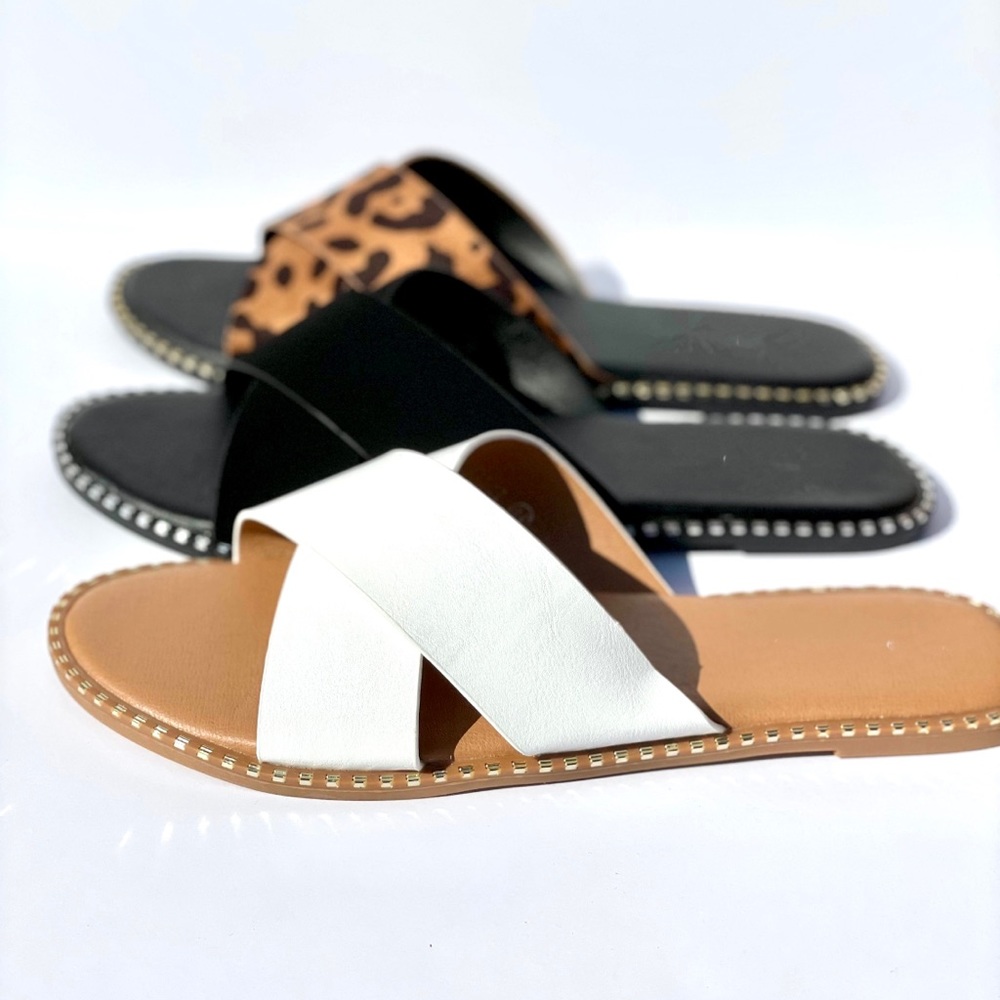 White X Band Studded Slide Flat Sandals - Picture 6 of 10
